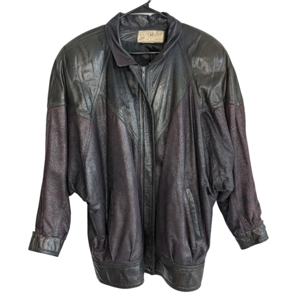 Vintage Perfect Leather Goods LTD Women's Medium Oversized Black Shoulder Jacket